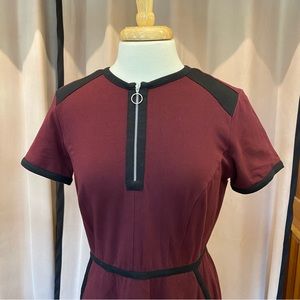 Eshakti burgundy fit and flare midi dress with pockets size M